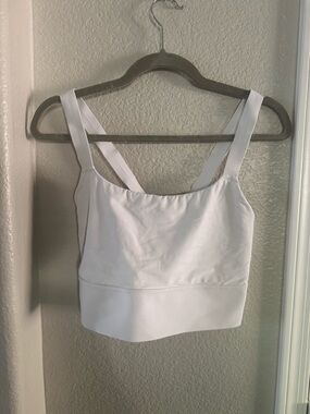 Athleta Warrior Longline Bra in White - Cropped Tank with Wide Straps